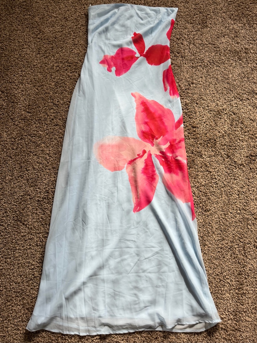 Peppermayo Light Blue Strapless Maxi Dress with Pink-Red Floral Print - Picture 4 of 11